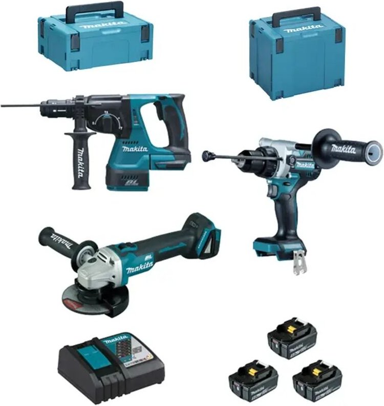 MAKITA Combopack 3 Werkzeuge 18V (DGA506 + DHR243 + DDF486) (3x5,0 Ah) in MAKPAC - DLX3157TJ