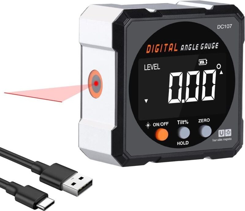 Magnetischer digitaler Winkelmesser mit Laser-Nivellierwerkzeug, digitaler Neigungsmesser für Zimmerei, Bau, Heimwerker ...