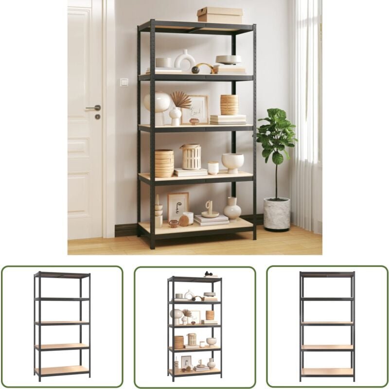 Lagerregal mit 5 Böden Anthrazit Stahl & Holzwerkstoff - Lagerregal - Industrieregals - Metallregal - Holzelement - Robu...