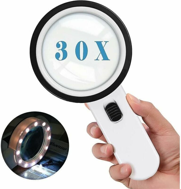 Beleuchtete Lupe, Lupe mit Licht, 30-fache Taschenlupe, große 12-LED-Lupe - Ahlsen
