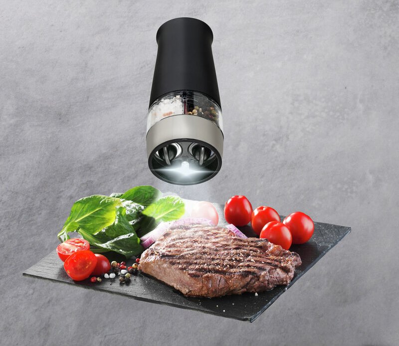 Elektrische 2in1 Salz- und Pfeffermühle, Edelstahl, Batteriebetrieben, Schwarz, Kunststoff (abs) schwarz, Edelstahl rost...