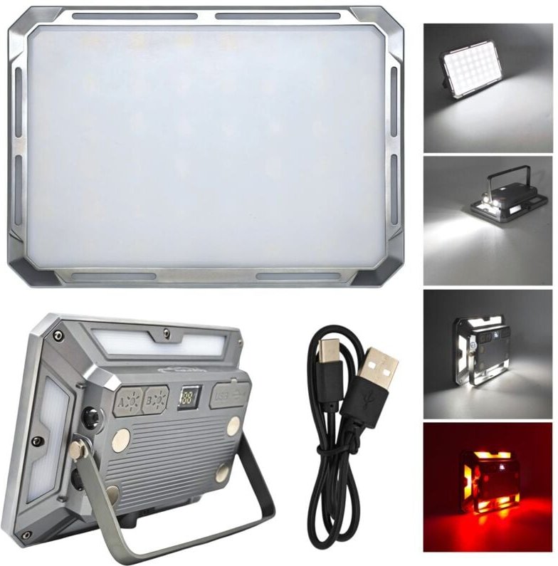 Universelle LED-Arbeitsleuchte mit stufenloser Einstellung von Lichtfarbe und Leistung, leistungsstarker USB-C-Akku