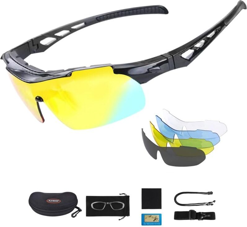 MTB-Fahrradbrille mit 5 austauschbaren Gläsern, polarisierte Sport-Fahrrad-Sonnenbrille für Männer und Frauen, Radfahren...