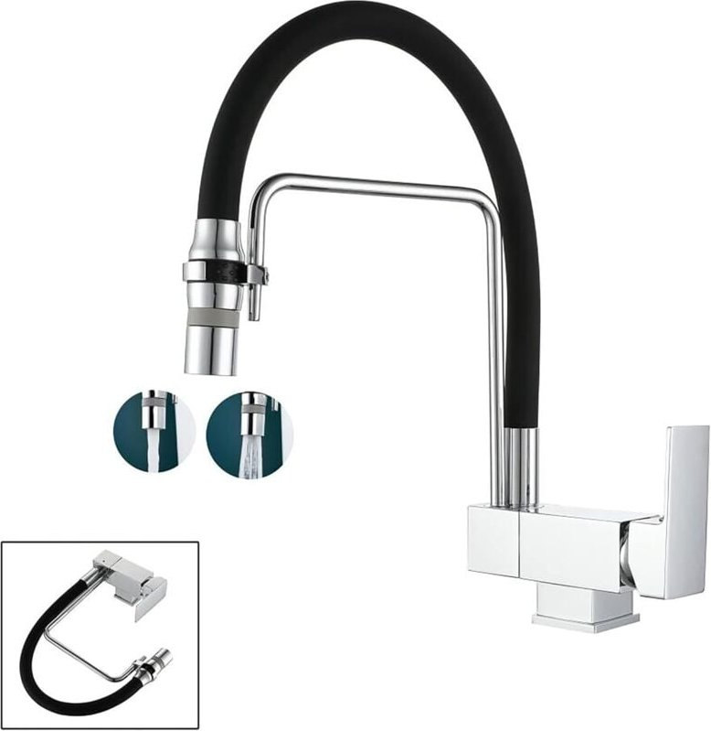 Wasserhahn Küche Klappbar, Vorfenster Küchenarmatur Klappbar mit 2 Strahlarten, Mischbatterie Küche, Armatur Küche Unter...