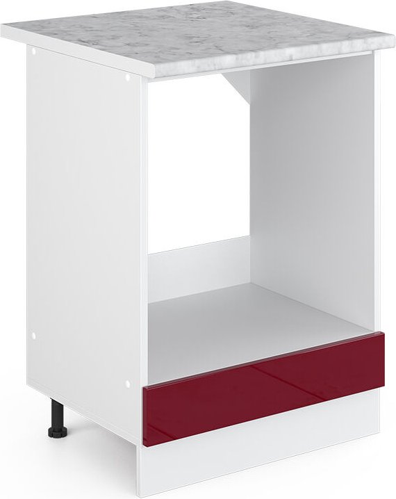 Herdumbauschrank R-Line, Bordeaux Hochglanz, 60 cm , AP Marmor, Vicco