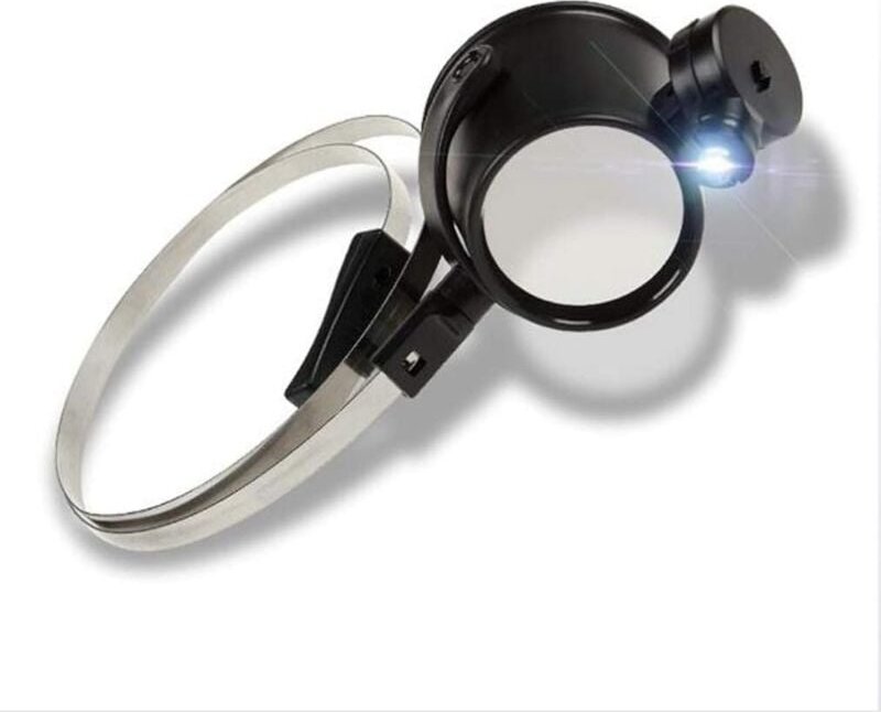 Aougo - Lupen mit LED-Beleuchtung, 15-facher Zoom – Helm-Kopfband-Lupe mit Licht zum Lesen, Juwelieren, Nähen und Heimwe...