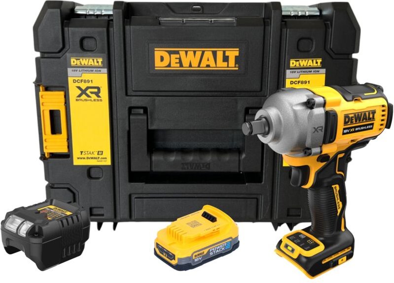 DeWalt DCF 891 E1T Akku Schlagschrauber 18 V 1084 Nm 1/2" Brushless + 1x Powerstack Akku 1,7 Ah + Ladegerät + TSTAK