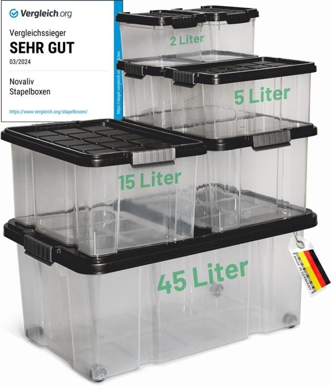 Aufbewahrungsbox Aufbewahrungsbox mit Deckel 1x45 l + 2x 15L + 2x 5L + 2x 2L - Novatool