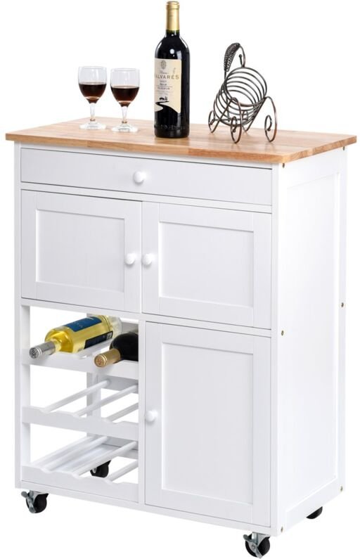 COSTWAY Küchenwagen Servierwagen Küchentrolley Beistellwagen Küchenregal Küchenschrank Rollwagen Weinregal Weinschrank H...
