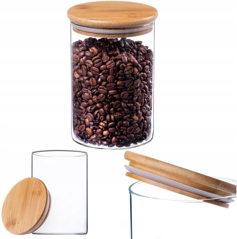 Kadax - Glasbehälter mit Bambusdeckel, Vorratsgläser, Rund, 1040 ml