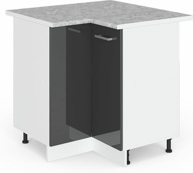 Vicco - Eckunterschrank R-Line, Anthrazit Hochglanz, 75.6 cm, ap Marmor