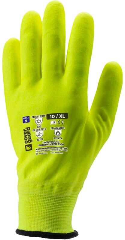 Pack mit 10 Paar EUROWINTER F100 13G NYLON MOUSSE NIT END COMP JAUNE Handschuhe Größe 8