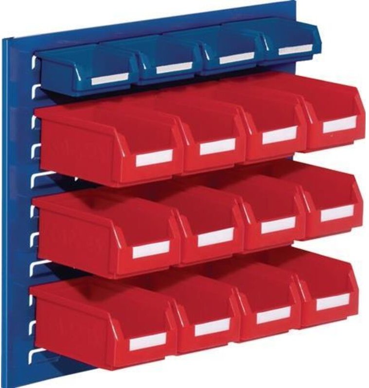RasterPlan Sichtlagerkastenset H450xB500xT250mm STA/PE blau+rot 12xGr.7 rot/4xGr.8blau - 4225.51.0521
