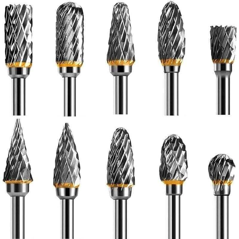 YMYNY 10-teiliges Rotationsfräser-Set, Wolframkarbidstahl, zweischneidige Rotationswerkzeug-Bits, 1/8-Zoll-Schaft für Ro...
