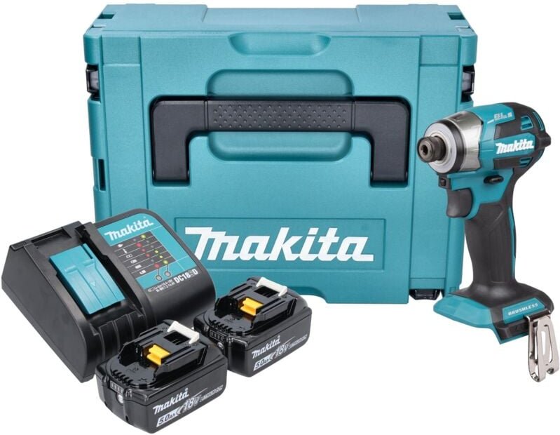 Makita DTD 173 STJ Akku Schlagschrauber 18 V 180 Nm 1/4“ Brushless + 2x Akku 5,0 Ah + Ladegerät + Makpac