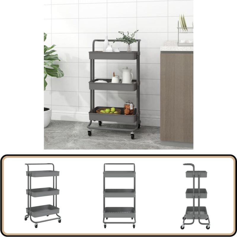 Küchenwagen 3 Etagen Grau 42x35x85 cm Eisen und abs - Küchenwagen - Rollwagen - Lagerung - Organisation - Haushalt