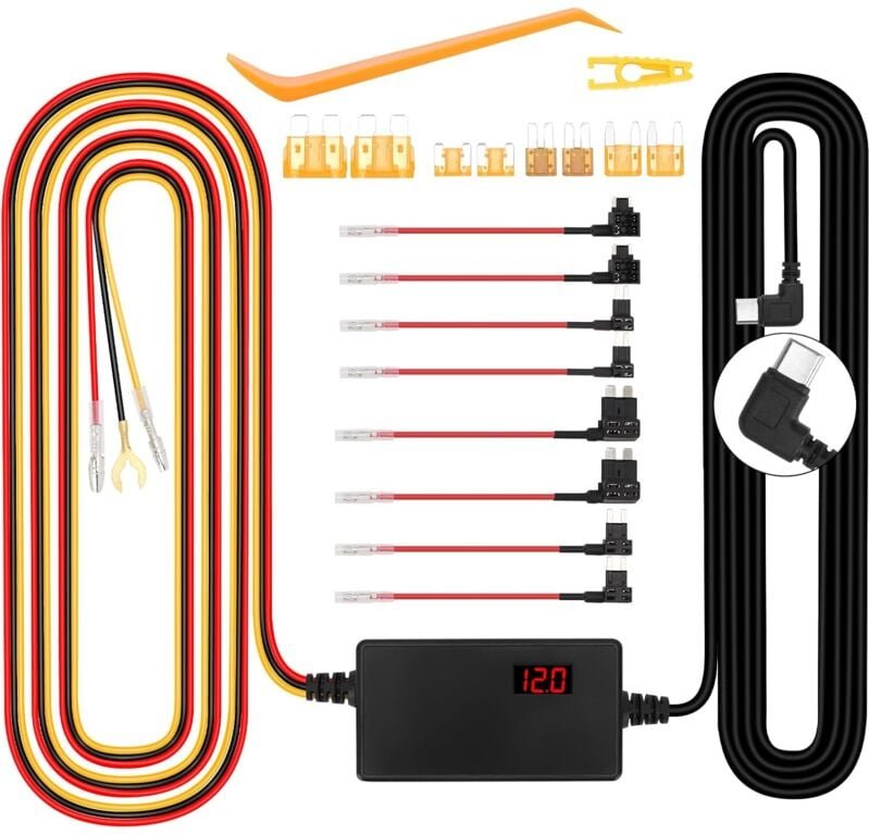 Ej.life - Dashcam-Hardwire-Kit 12 V-24 v auf 5 v 3 a mit Spannungsanzeige, einstellbare Spannung, 24-Stunden-Parkmodus, ...