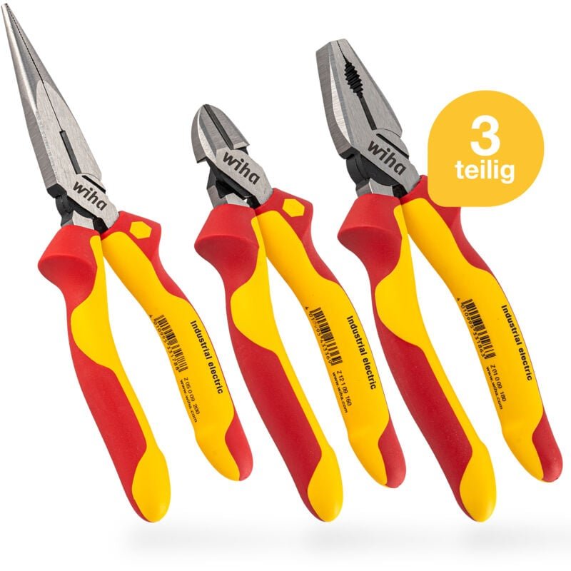 Wiha Zangen Set für Elektriker (38637) 3-tlg. I Universal Kombizange 180mm + Flachrundzange 200mm + Seitenschneider 160m...