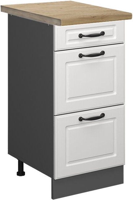 Vicco - Küchenunterschrank R-Line, Weiß Landhaus, 40 cm mit Schubladen, ap Eiche