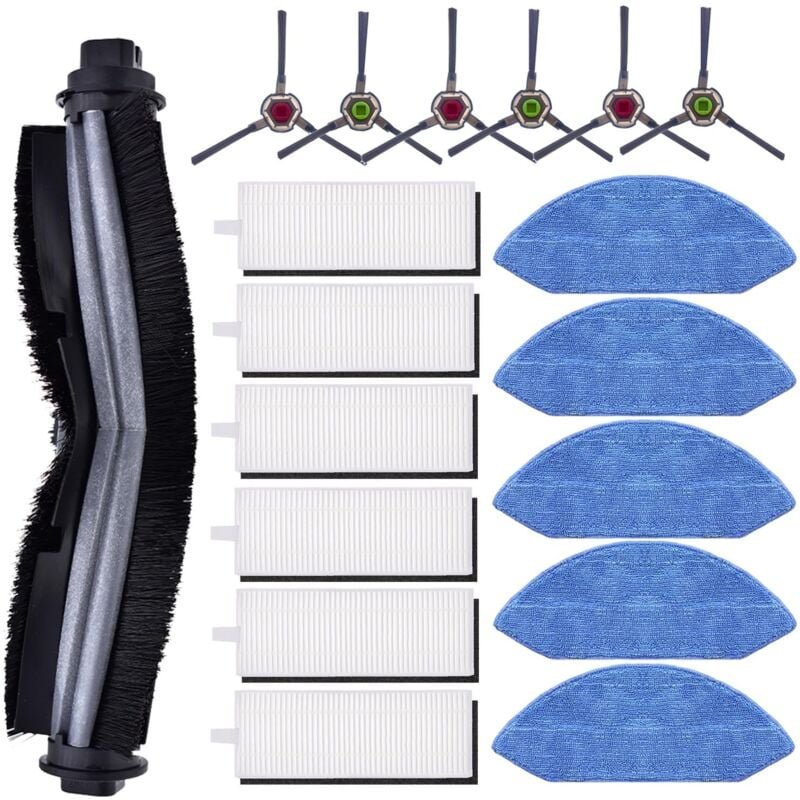 18er-Pack Zubehör für Ecovacs Deebot ozmo U2 DGN22 U2 Pro Roboterstaubsauger, 1 Hauptbürste, 6 Seitenbürsten, 6 HEPA-Fil...