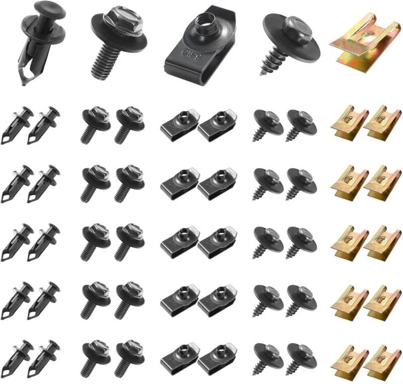 100 Stück Autoschrauben und -bolzen, Unterbodenschrauben, Karosserie-Kotflügelschrauben, Kunststoffclips, Nietbefestigun...