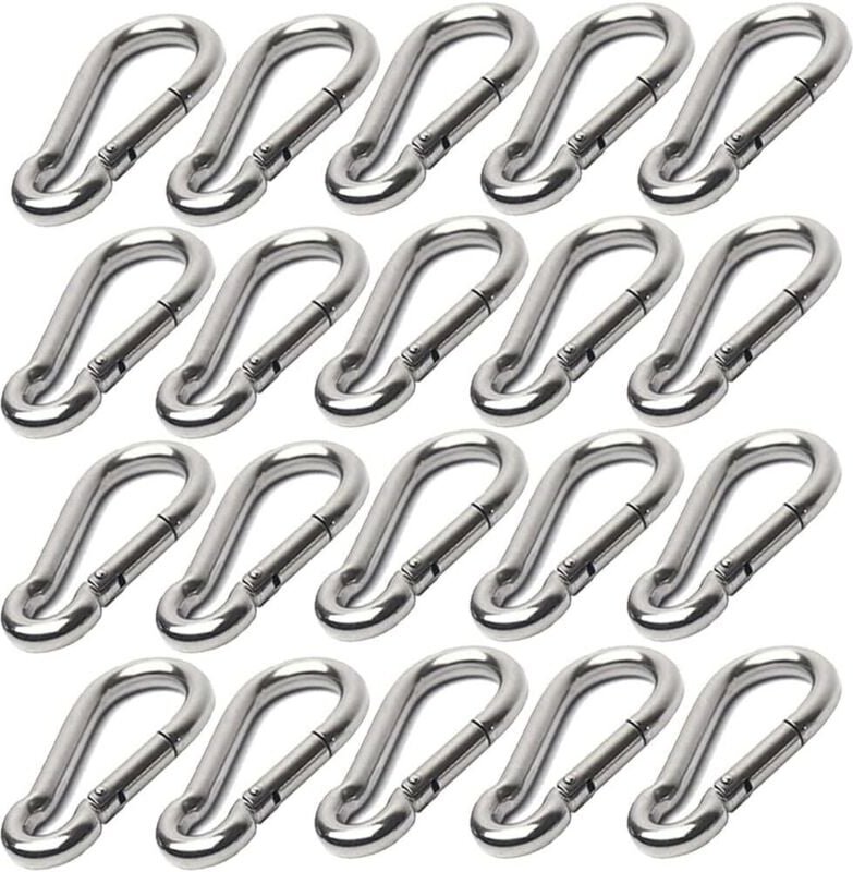 Thumbnail - 20 Stück 304 Edelstahl-Karabiner, M5 Edelstahl-Karabiner, 50 x 5 mm, für Schlüsselanhänger, Camping, Angeln und Wandern ...