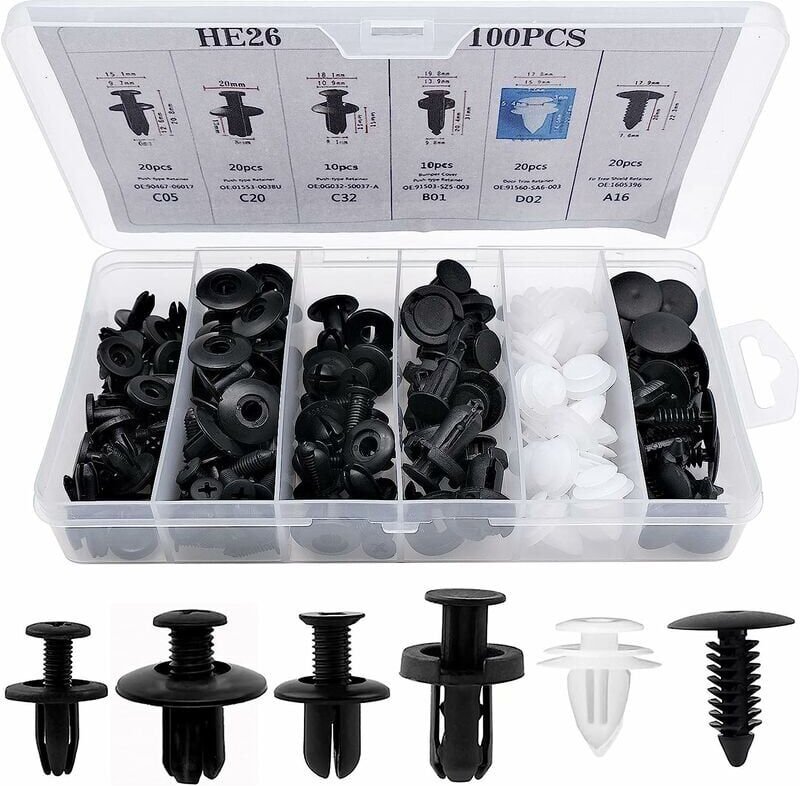 Ulisem - 100 Stück Kunststoff-Nietklammern, Auto-Clips, Stoßstangenbefestigungen, Nietenklammern, Kunststoffnieten, schü...