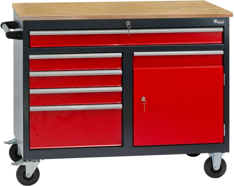 Werkbank Arbeit Werktisch 5 Schubladen 1 Staufach fahrbar Gesamtmaß 126x61x93 cm