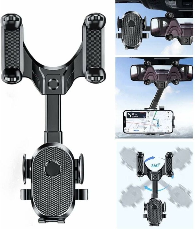 Auto-Handyhalterung, Rückspiegel-Handyhalterung, um 360 Grad drehbare und einziehbare Auto-Rückspiegel-Handyhalterung - ...