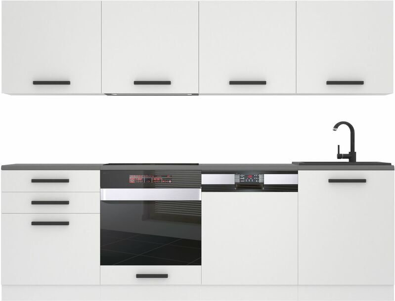 Küchenzeile Küchenblock Alice - Küchenmöbel 240 cm Einbauküche Vollausstattung ohne Elektrogeräten mit Hängeschränke und...