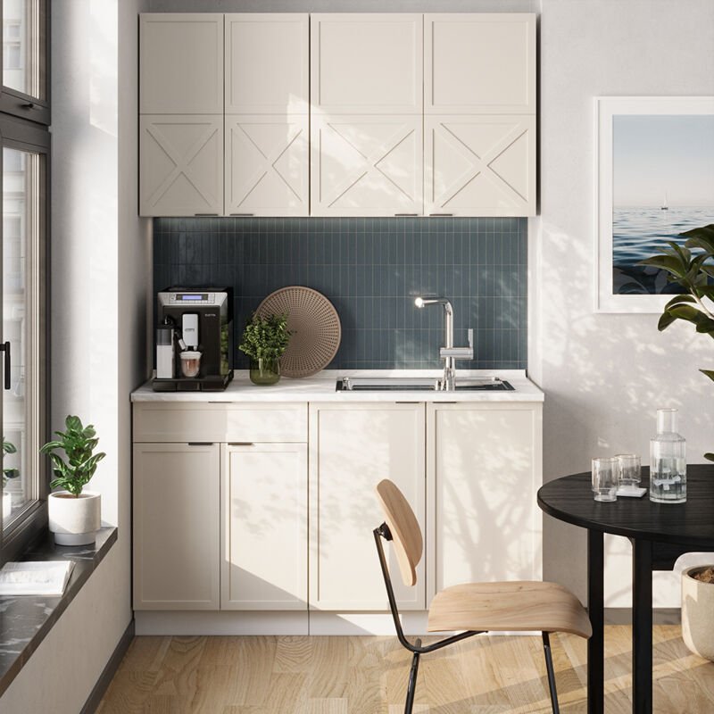 Thumbnail - Singleküche Fame-Line, GrauBeige/Weiß, 140 cm , AP Anthrazit, Vicco