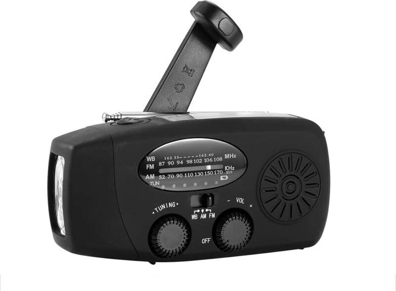 Tragbares Solarradio, selbstbetriebenes AM/FM/NOAA-Radio mit Handkurbel, Wetterradio-Notfallgerät mit 3-LED-Taschenlampe...