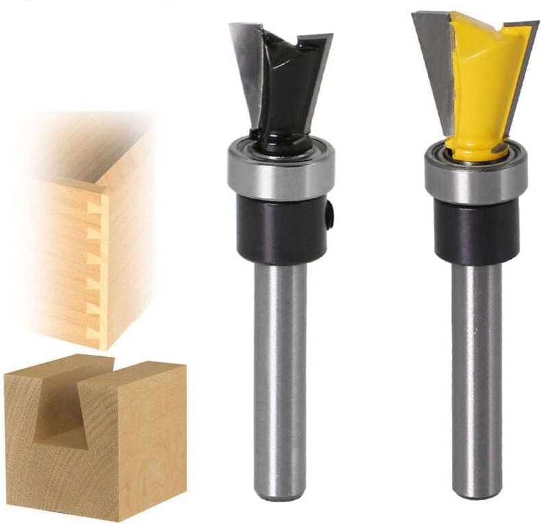 2 x 6,35 mm Schaft, Schwalbenschwanz-Fräser-Set mit Lager für die Holzbearbeitung