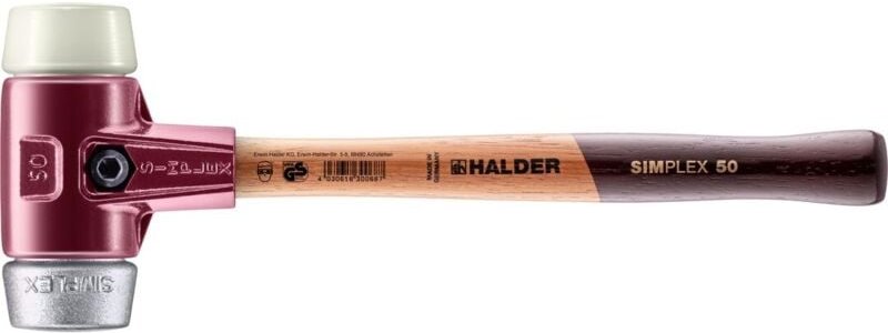 SIMPLEX-Schonhammer, Nylon / Weichmetall mit Tempergussgehäuse und hochwertigem Holzstiel D=50 mm 3089.050