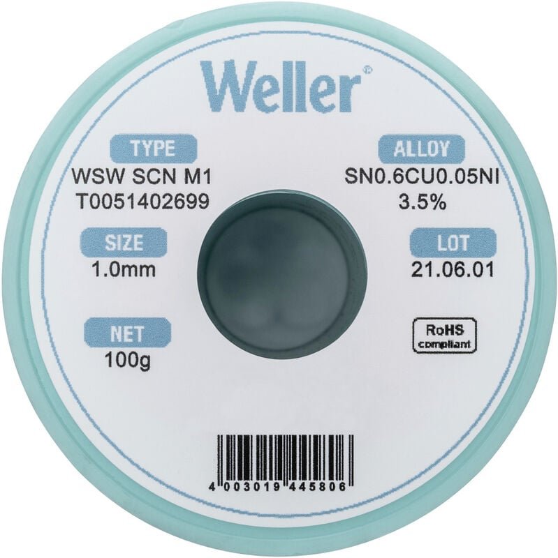 Weller - T0051402699 Lötzinn, bleifrei bleifrei, Spule Sn0,6Cu0,05Ni 100 g 1 mm