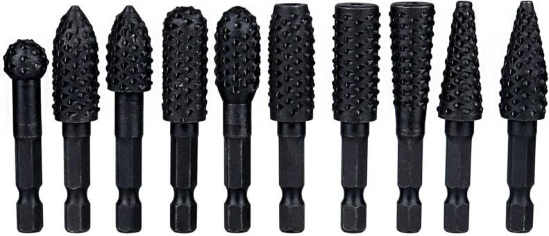 10-teiliges Rotationsraspel-Set, 6,35 mm Frässtifte, Karbonstahl, Sechskantgriff, Rotationsfräser, Schnitzwerkzeug zum H...