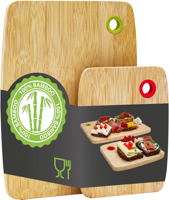 Dunedesign - Farbcodiertes Schneidebrett Bambus 2er Set - 30x22cm Antibakterielles Holzbrett