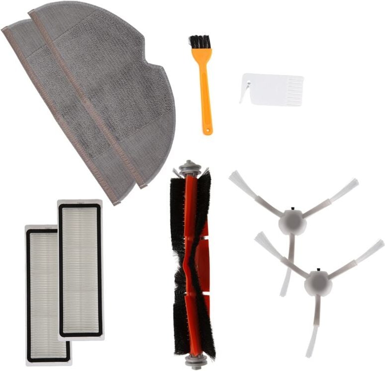 Hauptbürste, seitlicher HEPA-Filter, Wischtuch, Reinigungswerkzeug, Zubehör