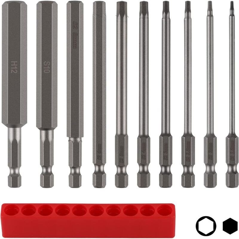 Memkey - 10-teiliges 100 mm langes Sechskant-Bit-Set mit Bit-Aufbewahrung, S2 H1,5-H12 Sechskantschaft, Inbusschlüssel a...