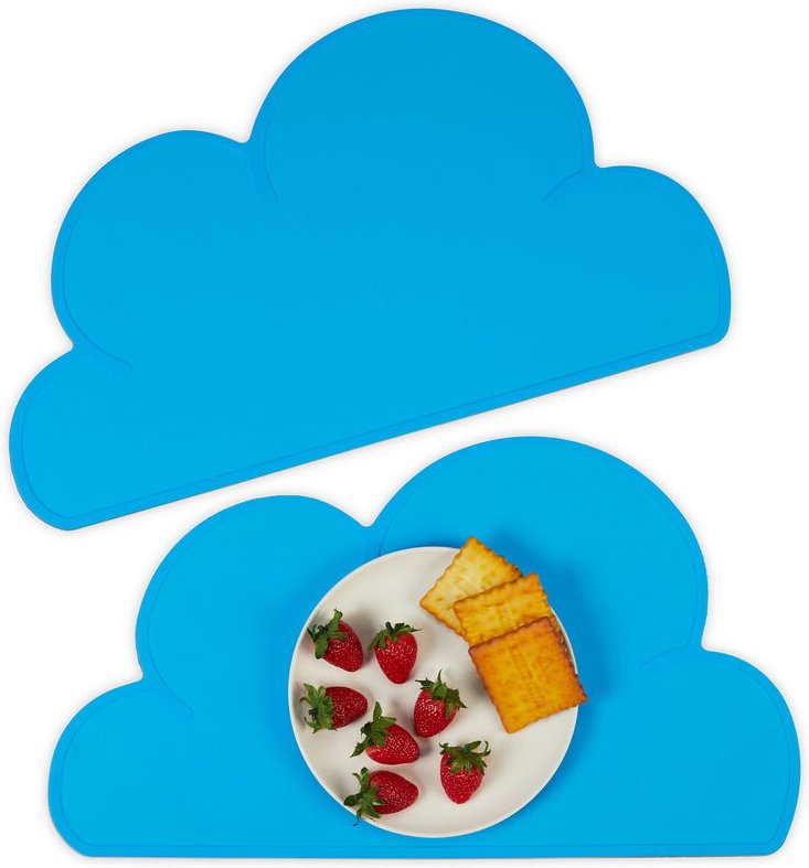 Relaxdays Platzdeckchen Kinder, 2er Set, Wolke, rutschfest, abwaschbar, Tischset Baby, B x T: 47,5 x 26,5 cm, blau