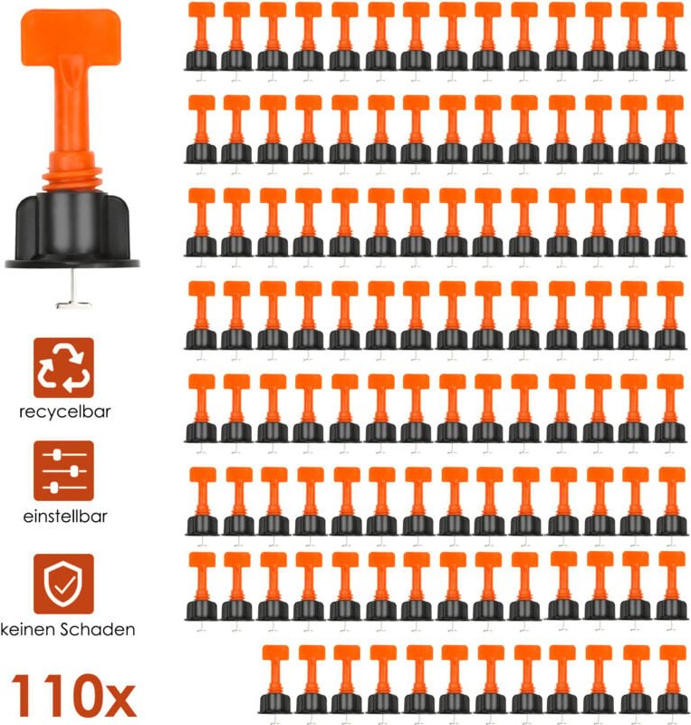 Tolletour - 110x Nivelliersystem Fliesen Level Wiederverwendbar Fliesen Verlegehilfe Fliesenkeile Kunststoff Bodenbelag ...
