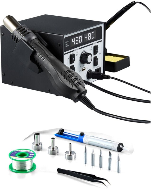 Thumbnail - Mophorn - 2-in-1 Heißluft Lötstation, 820 w Digitalanzeige, Rework- und Lötkolbenstation mit 5-V-USB-Ladeanschluss, eins...