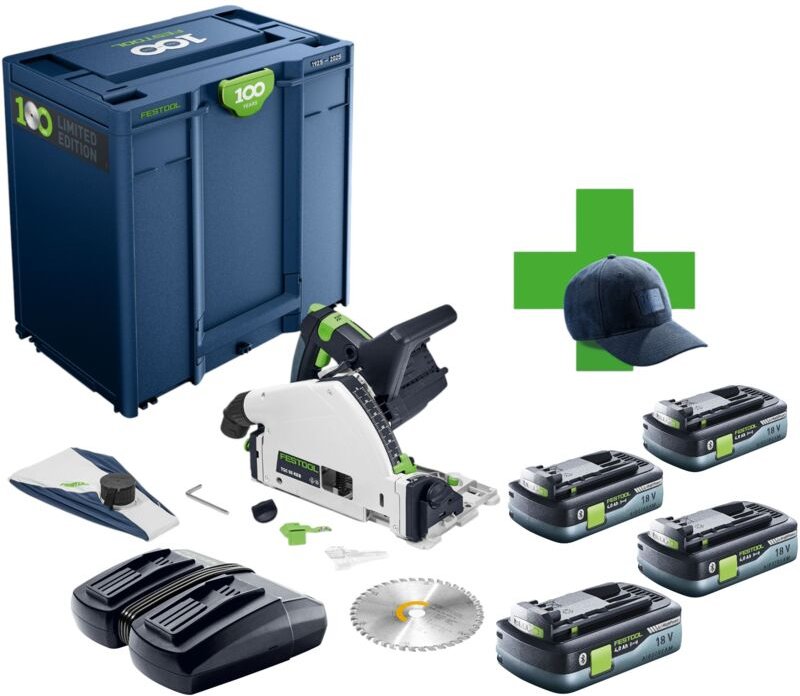 Festool TSC 55 KEB-Basic 100Y Limited Edition Akku Tauchsäge 18 / 36 V ( 2x 18 V ) 160 mm Brushless + 4x Akku 4,0 Ah + L...