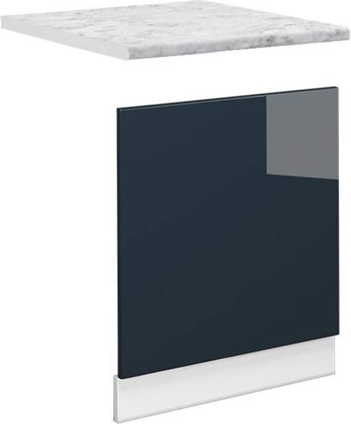 Vicco - Küchenschränke Fame-Line, Dunkelblau Hochglanz, 60 cm , ap Marmor