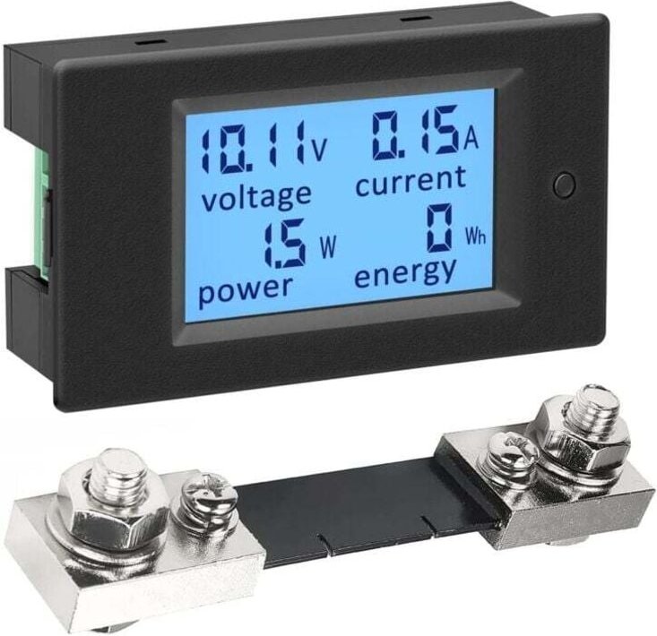 Voltmeter Amperemeter Digital Panel Shunt 100A DC 6,5-100V, Spannungsprüfer Strom Leistung Elektrizität Energiezähler Vo...