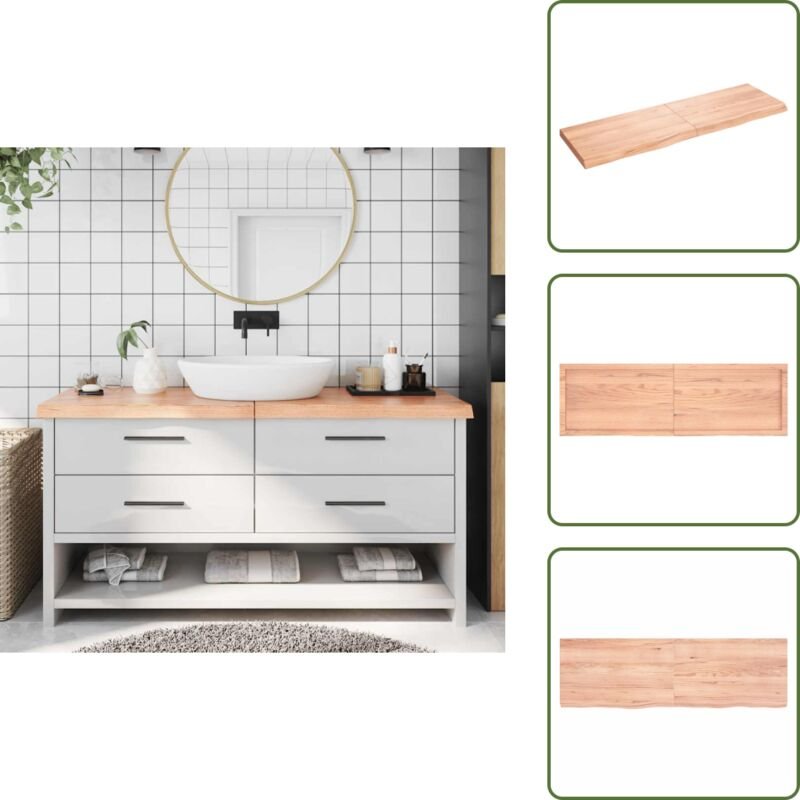 Waschtischplatte Hellbraun 160x50x(2-6) cm Massivholz Behandelt - Waschtischplatte - Eiche - Holzarbeitsplatte - Badreno...