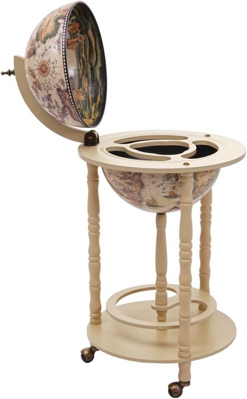 Globusbar HHG 522, Minibar Hausbar Weinregal, Weltkugel ø 33cm rollbar Eukalyptusholz mvg naturbraun