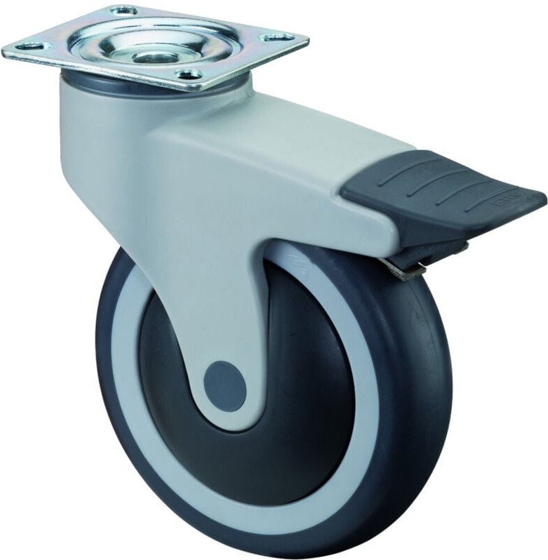 Thumbnail - BS Rollen Kunststoffrolle C120.A82.125 Lenkrolle mit Totalfeststeller, Raddurchmesser 125 mm,