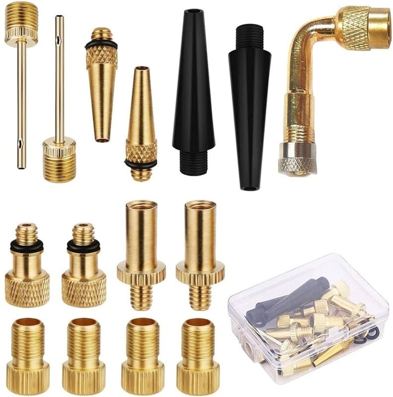 Thumbnail - Inflator, 15-teiliger Fahrradventiladapter mit Box, englische Ventilumwandlung, französisches Ventil, AV, DV, SV, Ballna...