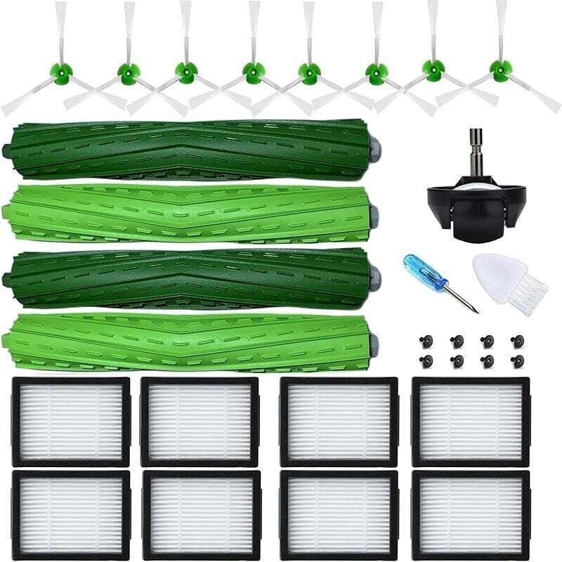 Zubehörteile mit iRobot Roomba i1 i3 Evo i4 i6 i7+ i8 E5 E6 Combo i5 J5+, 4 Hauptbürsten, 8 HEPA-Filter, 8 Seitenbürsten
